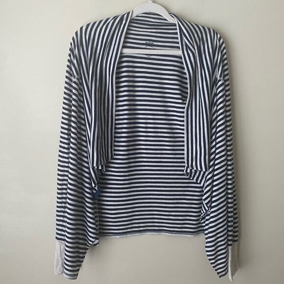 Allihop Anthropologie | Striped Wraparound Cardigan Sweater Top Navy Cream Small - Picture 2 of 8